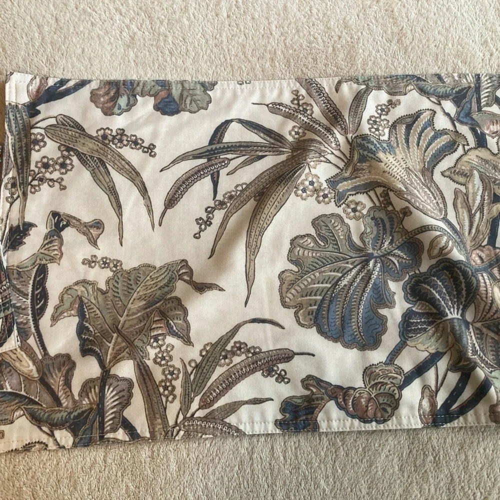 Botanical Floral Fabric Placemats Set of 5 Neutral & Blue Tones